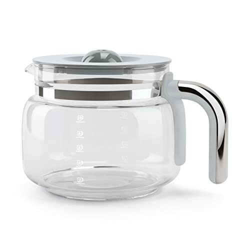 Clear glass coffee carafe with a metallic handle