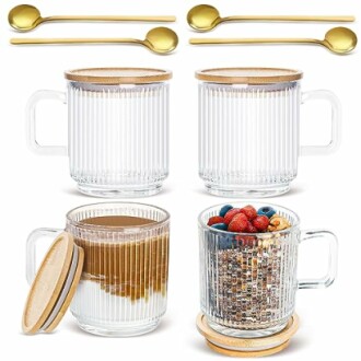 LUCKJOY Glass Coffee Mugs Set