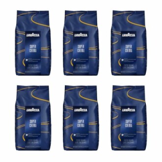 Six bags of Lavazza Super Crema coffee beans.